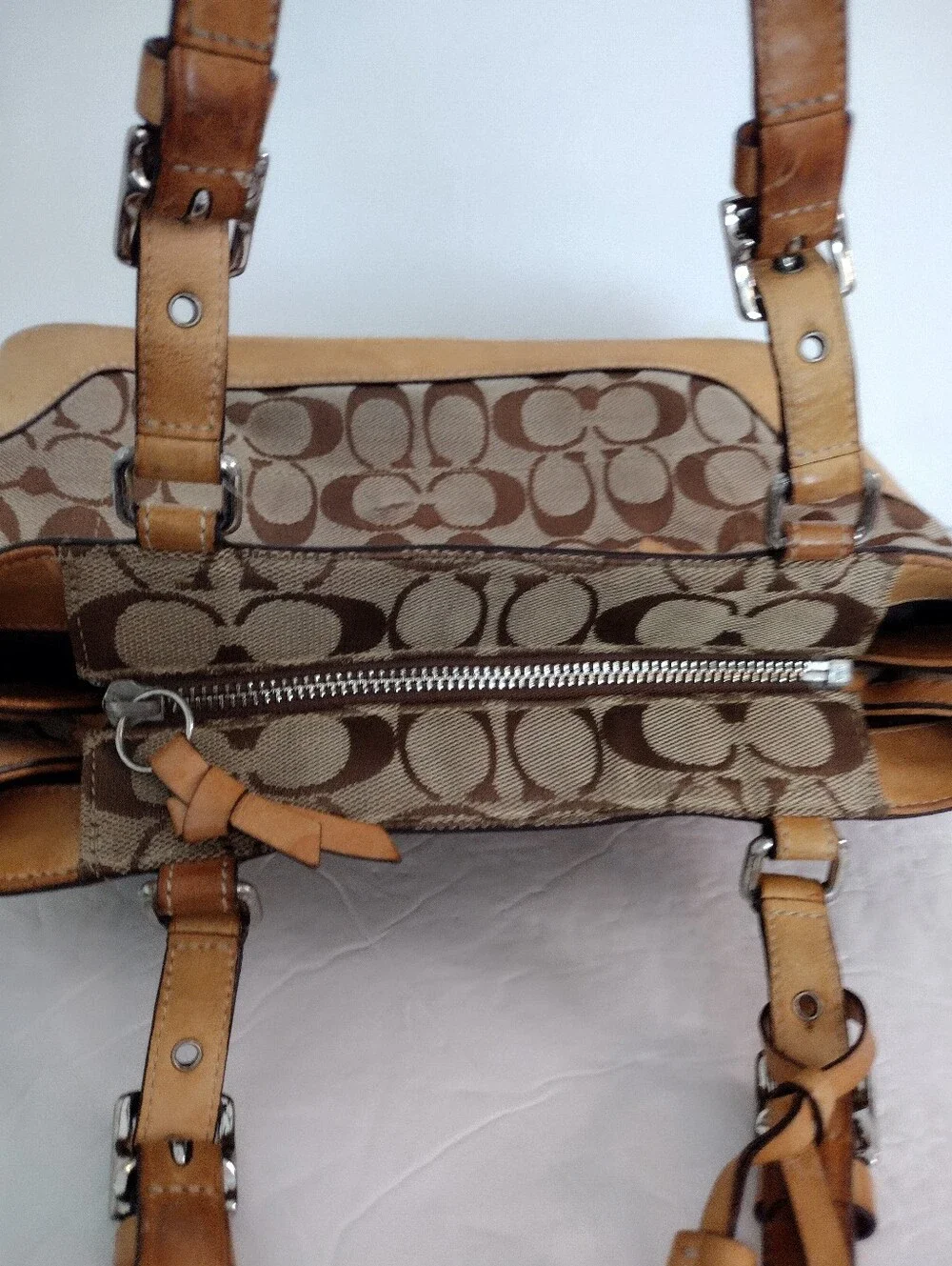 Vintage Y2K Coach Hamptons Signature Carryall Shoulder Bag 6830 Jacquard Tan